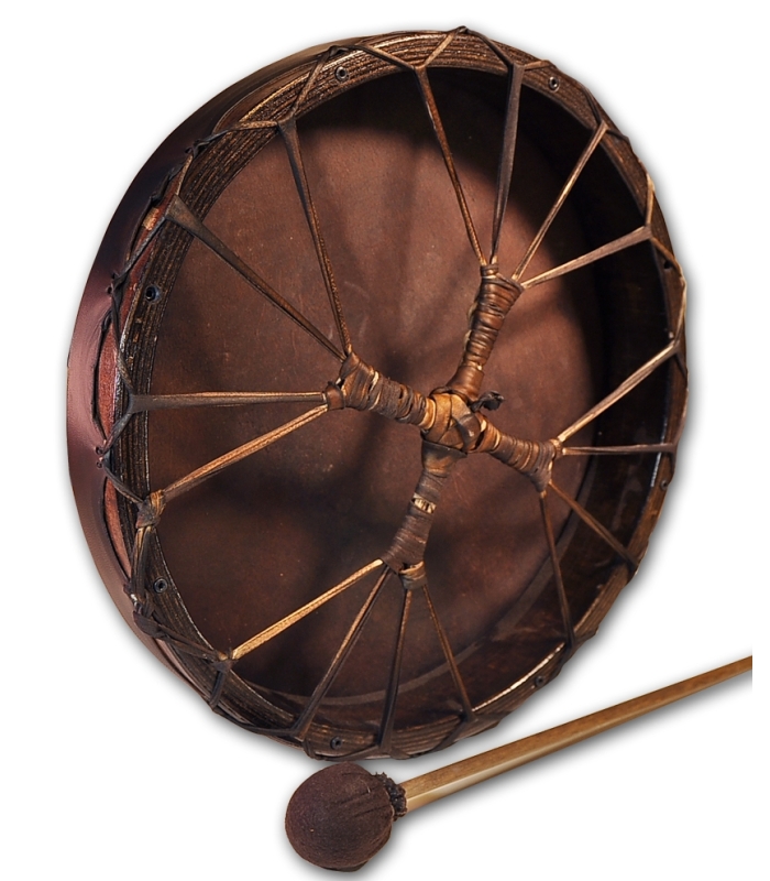 Tambor Chamanico Redondo Regulable 40 cms. Piel envejecida.