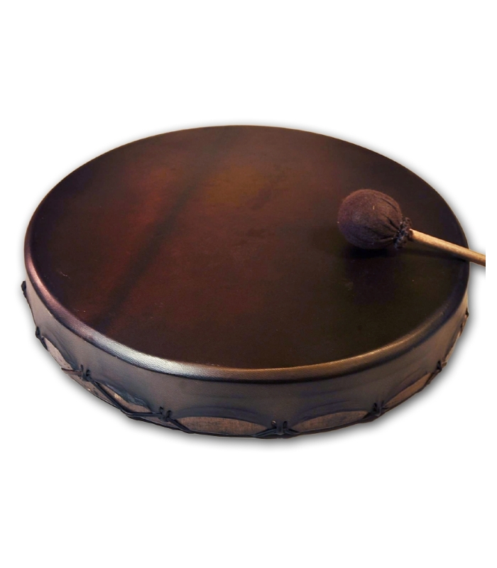Tambor Chamanico Redondo Regulable 40 cms. Piel envejecida.