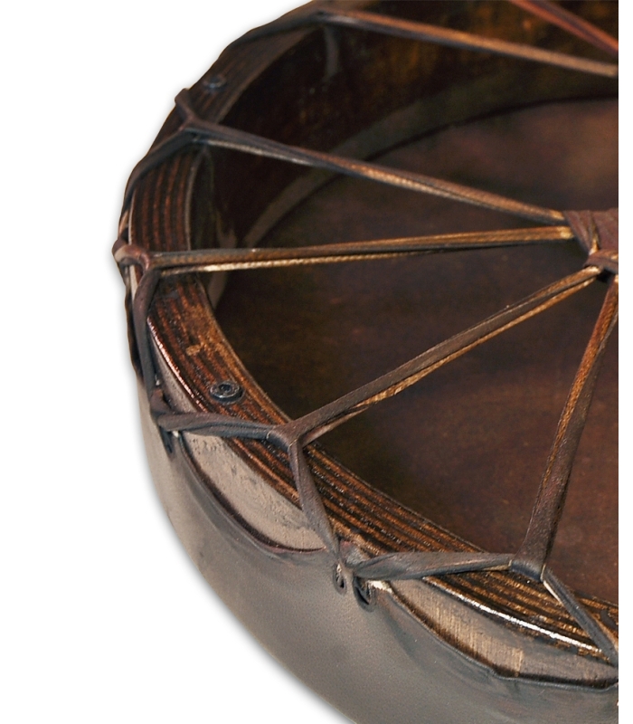Tambor Chamanico Redondo Regulable 40 cms. Piel envejecida.