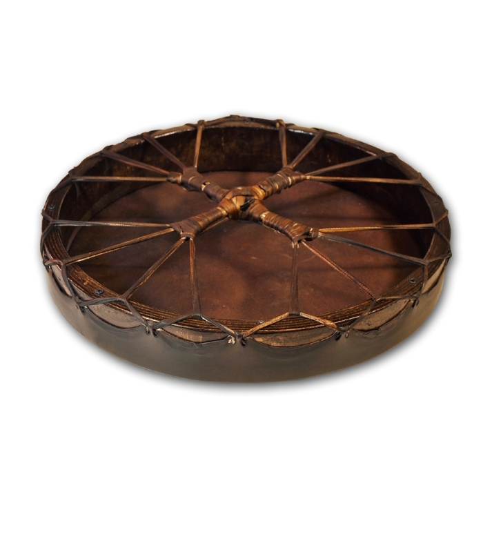 Tambor Chamanico Redondo Regulable 40 cms. Piel envejecida.